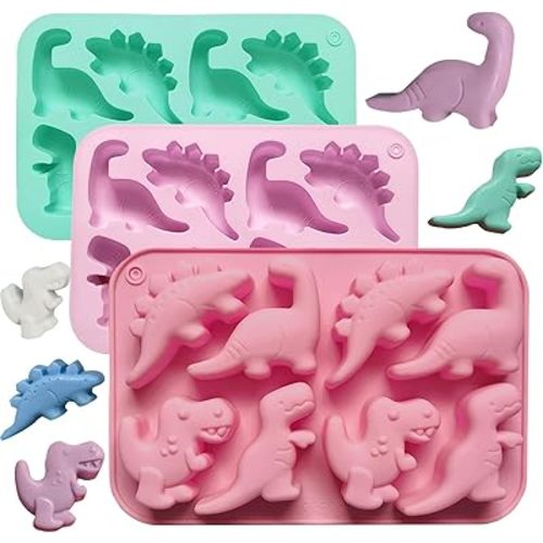 3Pcs Silicone Dinosaur Molds - Chicken Nugget, Popsicle & Chocolate Candy Maker -Non-Stick, Suitable for Children's Snacks, Parties, and Creative Cooking Dinosaur Molds（3 Colors）