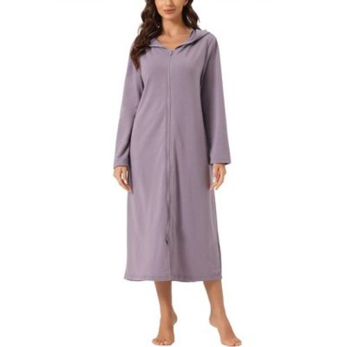 cheibear Women's Zip Up Sweatshirt Robe Hooded Long House Coat Bathrobe Fall Winter