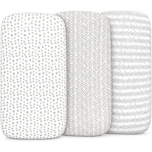 Bassinet Sheets, Universal Fit 33 x 17, Soft Gray-White, 3 Pack
