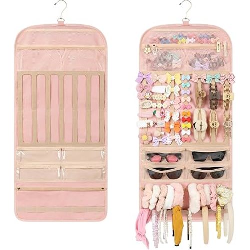 Hanging Claw Clip Organizer, Large Capacity Wall Hanging Hair Bow Organizer For Sunglasses, Hair Clip, Headbands, Claw Clips, Pink