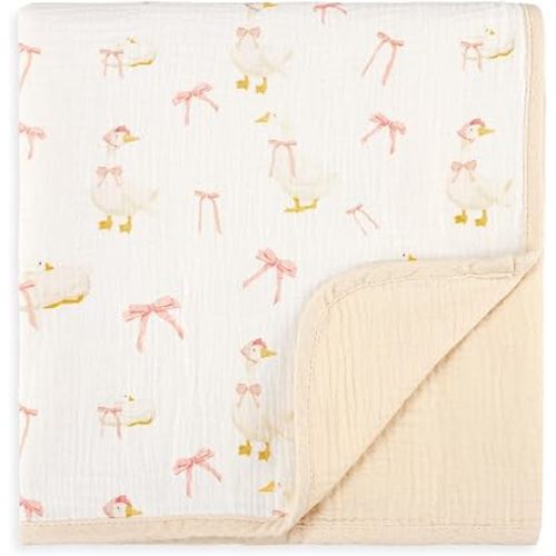 Muslin Baby Blanket for Girls Boys, Soft Breathable Crib Swaddle Blankets, Reversible Newborn Blanket 38 X 40 Inches（Goose）
