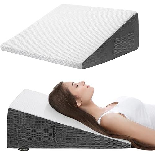 Cozymaker 10" Bed Wedge Pillow for Sleeping After Surgery, Back Support, Leg Elevation, Gerd Acid Reflux, Neck Pain, Snoring, Cooling Memory Foam Triangle Incline Wedge