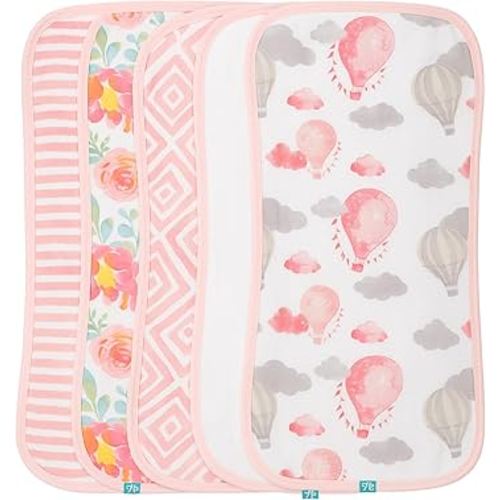 Featherhead™ 5-Pack Muslin Burp Cloths for Baby Girl Large 22" X 11" - Ultra Soft & Extra Absorbent Cotton Terry Backing (Garden Floral)