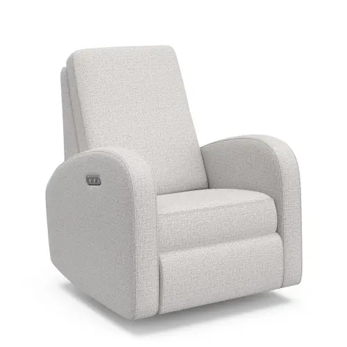 Storkcraft Santa Monica Power Recliner Swivel Glider (Steel Basketweave) – GREENGUARD Gold Certified, CertiPUR-US Certified Foam, Effortless Electronic Power Recline, USB-A & USB-C Charger