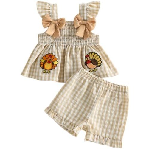 Mubineo Toddler Baby Girl Summer Clothes Cute Ruffle Shirt Tops Dress Shorts Outfits Set Fruit Blouse Princess Outfit