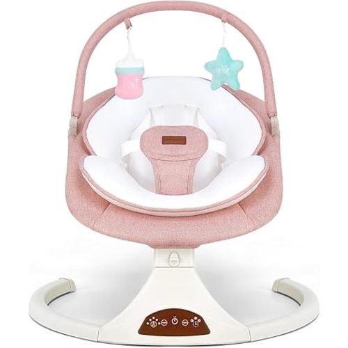 Baby Swings for Infants, Portable Stationary Infant Swing with 5-Speed Settings, Bluetooth Music & Timer, Suitable for Newborns up to 9 Months (Pink)