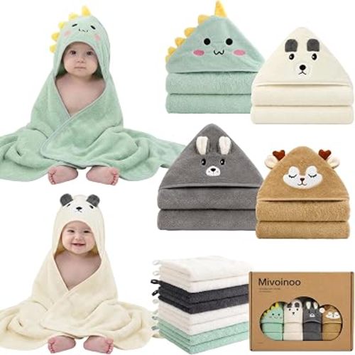 12 Pack Hooded Baby Bath Towel Set,4 Towels and 8 Washcloths