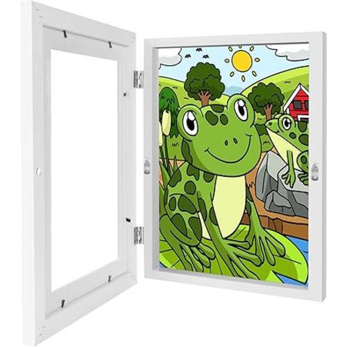 1 Pack Kids Art Frames 8.5x11 Inch Kids Artwork Flip Frame Changeable for Picture Display, Children School Drawing Projects Storage, Horizontally Vertically Wall Hanging, Front Opening, White