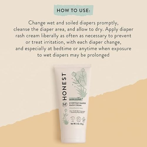 The Honest Company Hypoallergenic Diaper Rash Cream | Moisturizing + Calming Zinc Oxide Ointment | NEA Recognized, Cruelty Free | Value Size, 6 oz