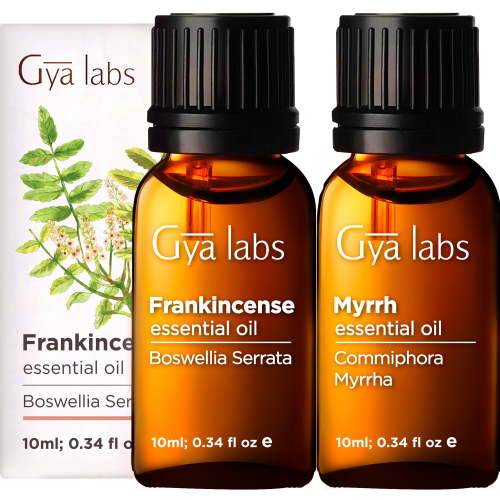 Gya Labs Frankincense and Myrrh Essential Oil for Diffuser & Aches - Therapeutic Grade Frankincense and Myrrh Essential Oils for Skin & Candle Making (10ml x 2)