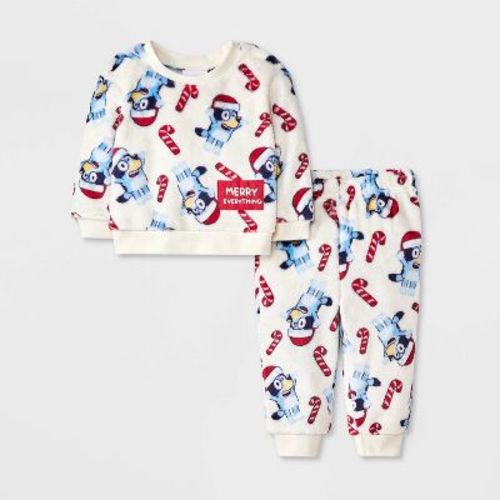 Baby Boys' Bluey Christmas Candy Cane 2pc Cozy Top And Bottom Set - Ivory 3-6m