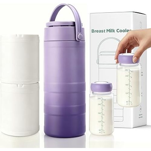 Portable Breast Milk Cooler, 24 Hours 360°Cooling Breastmilk Cooler Bottle for Outdoor & Work, 19oz Larger Capacity Travel Breastmilk Chiller with 2 Storage Bottles,Gift for New Moms