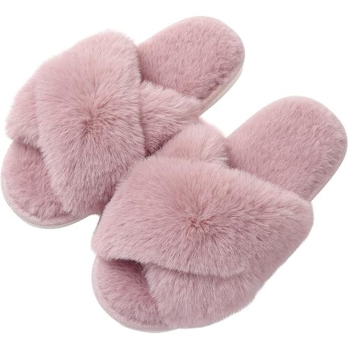 Evshine Memory Foam Fuzzy House Slippers for Women