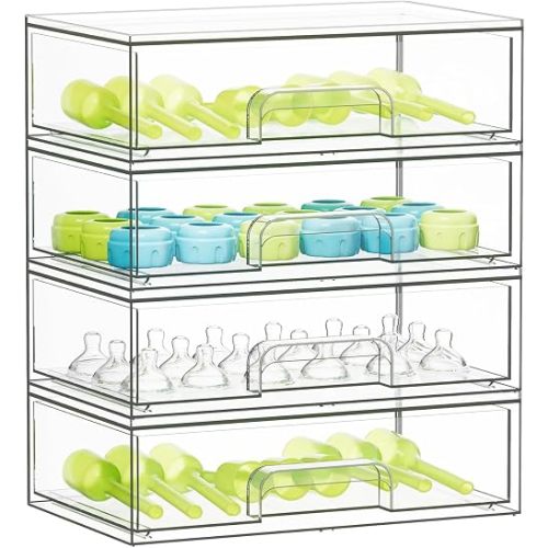 SpaceAid Bottle Storage Organizer Baby - Acrylic Bottles Station Organizer Container, Stackable Clear Drawers for Countertop, Vanity, Bathroom, Cabinet, Pantry Organization, 5 Pack, 2S2M1L, 15.4"H