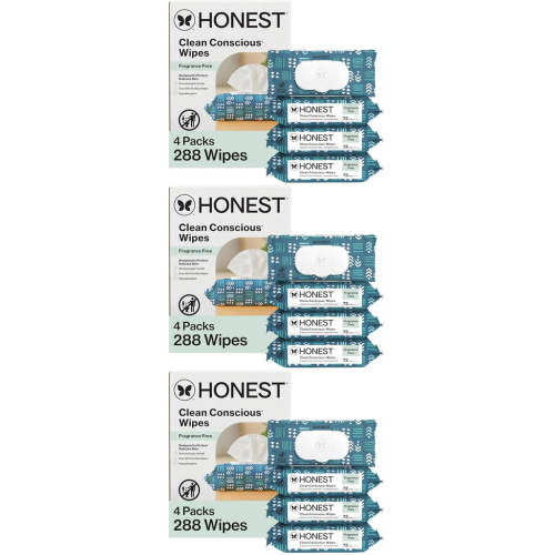 The Honest Company Hypoallergenic Multi-Use Baby Wipes for Sensitive Baby Skin, Balance Blues, 288 Count (Pack of 3)