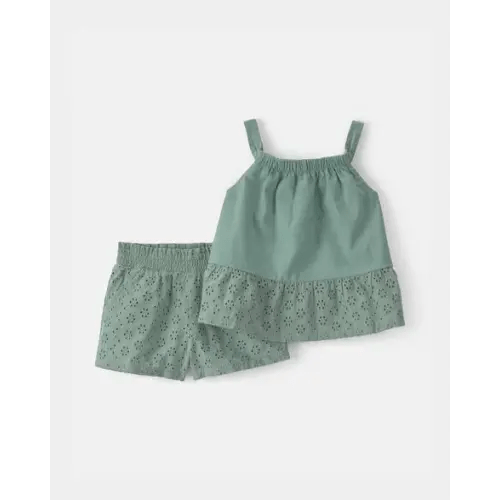 Toddler Girl 2-Piece Eyelet Tank Top & Short Set - Green | Carter's
