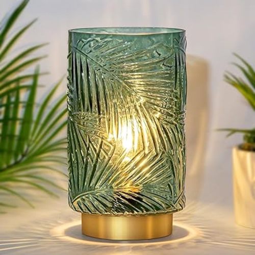 Battery Operated Table Lamp, Cordless Lamps for Home Decor, Battery Powered Nightlight with LED Bulb with Timer, Decorative Lights for Living Room Bedroom Tabletop Entryway Centerpiece Gift(L Green)