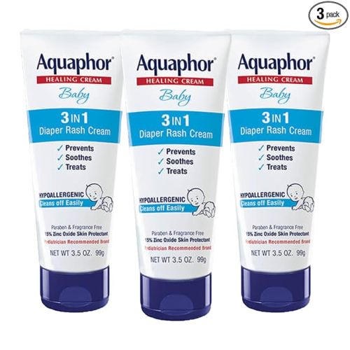 Aquaphor Baby Diaper Rash Cream, 3-in-1 Diaper Rash Relief, 3.5 Oz Tube, (Pack of 3)
