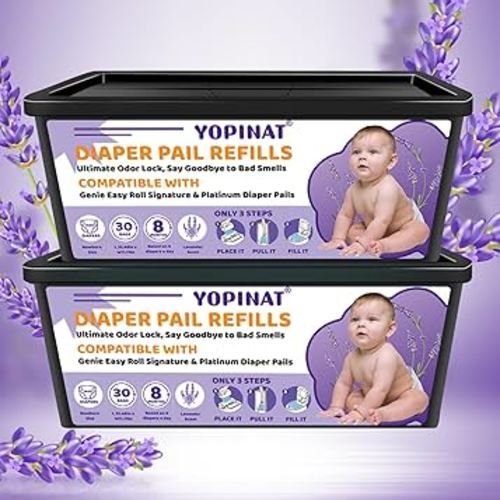 Diaper Easy Roll Refill Bags 2 Pack | 60 Diaper Pail Refills | Holds Up to 2800 Newborn Diapers | Superior Odor Control | Compatible with Genie Easy Roll Signature & Platinum Pails