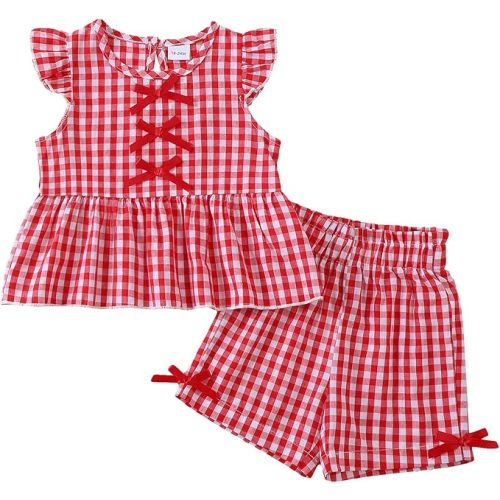 Jecson Toddler Baby Girl Summer Clothes Cotton Ruffled Sleeve Shirt Tops and Shorts Set Outfits 12Months-4T