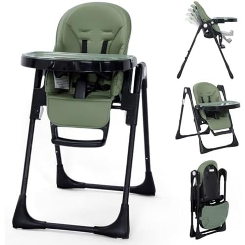 Kinder King Foldable High Chair for Babies and Toddlers, Reclining Seat
