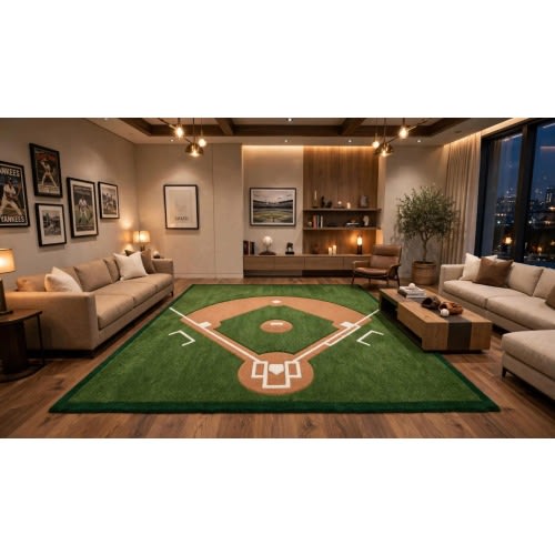 Hand Tufted Baseball Field Rug, New Zealand Wool Playroom Carpet