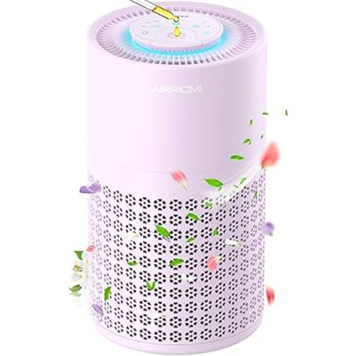 AIRROMI Air Purifier for Bedroom with HEPA 3-in-1 Filter, Pet Air Purifier for Home Cat Pee Smell, Covers Upto 990 Ft², Quiet 360°intake Air Cleaner for Pet Hair,Allergies,Pollen,Smoke A2001 Purple