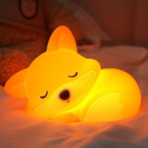 Fox Night Light, Cute Fox Gifts, Soft Silicone Lamp Nursery Nightlight LED Touch Light, Bedroom Decor as Xmas Birthday Gift for Boys Girls