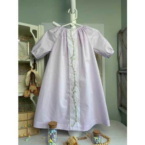 INFANT (8-18lbs) Classic/Heirloom, Purple Daygown with Hand Embroidery Insert - Buttons Down the Back - Old Fashioned Baby - Ready to Ship