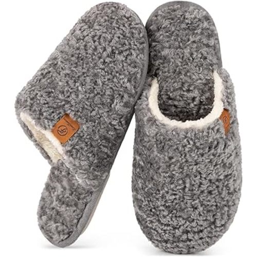EverFoams Women's Fuzzy Slip-on Slippers Warm Cozy Soft Lightweight Memory Foam Indoor House Shoes