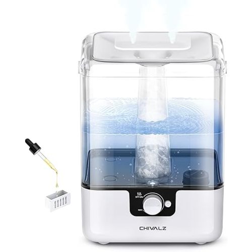 CHIVALZ Humidifiers for Bedroom Large Room Home, 6L Cool Mist Humidifier for Baby and Plant, Oil Diffuser, Top Fill Humidifier with Night Light, Quiet 26dB, Up to 50H, White 1Pack