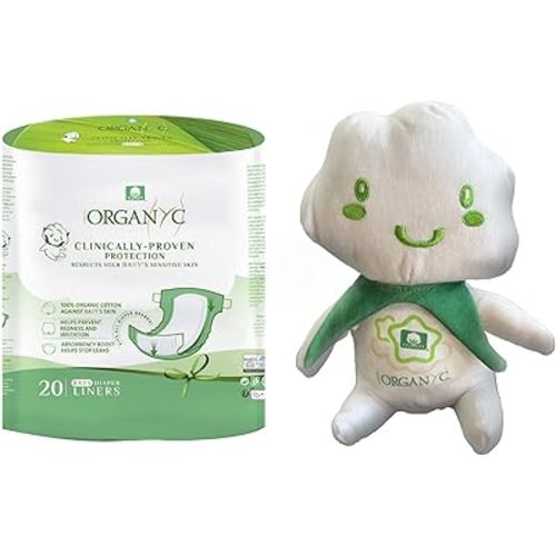 Organyc 100% Certified Organic Cotton Baby Diaper Liner for Sensitive Skin with Conny Baby Plush Figure Toy Bundle