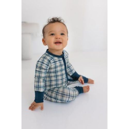 In My Jammers Boys' Blue and Green Deacon Plaid Zipper Romper - NB
