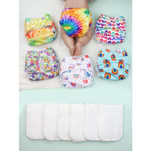 POCKET DIAPER 3.0 WITH INSERTS - 6 PACK(Rainbow and Love)