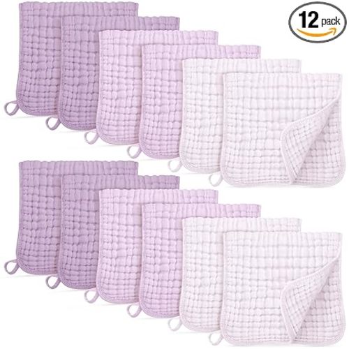 Unnivoll Muslin Burp Cloths for Baby 100% Cotton Burping Cloths for Boys Girls Large 20''X10'' Extra Soft and Absorbent 12 Pack - Gradient Purple