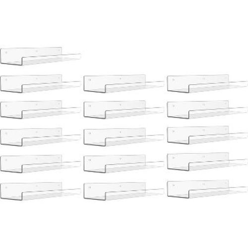 upsimples 16 Pack Clear Acrylic Shelves for Wall Storage, 15" Floating Bookshelves for Kids, Display Shelf for Bedroom, Living Room, Kitchen