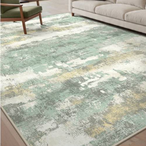 Pavelina Green Modern Abstract Machine Washable Indoor Area Rug with Non-Slip Backing