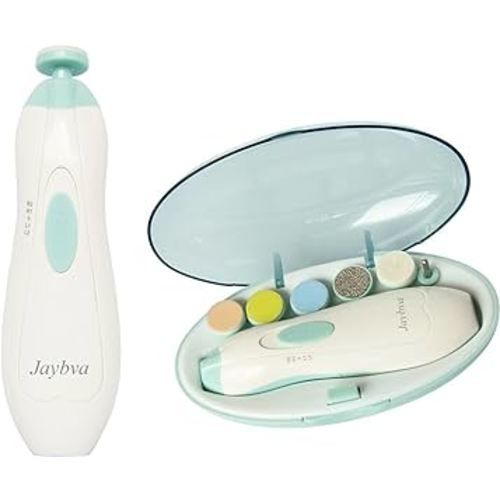 Baby Nail File Electric Nail Trimmer - Jaybva Safe Baby Nail Clippers Cutter for Newborn Children Toddlers Kids with LED Light Blue and Green