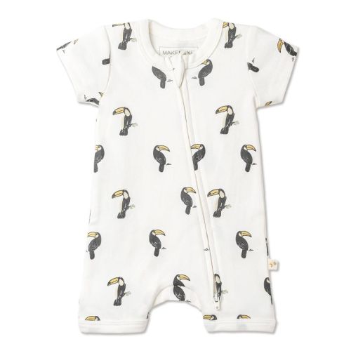 Makemake Organics Organic Short Zip Romper - Toucan , 3-6 Months