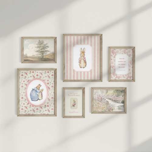 Peter Rabbit Vintage Nursery Prints, Nursery Gallery Wall, Cottagecore, Baby Shower Gift, Woodland Kids Room, Girls Pink Art, Beatrix Potter
