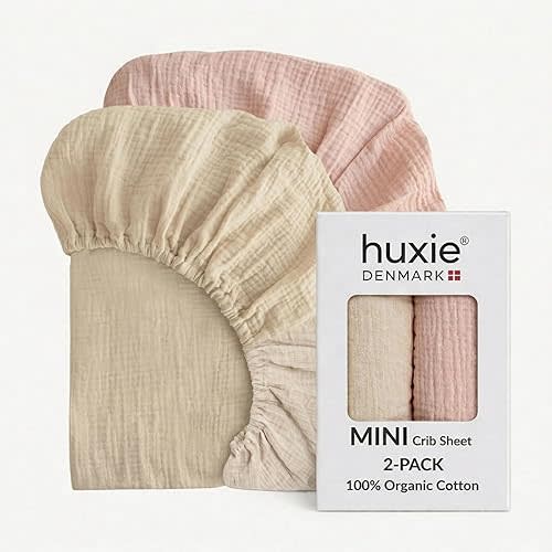 Mini Crib Sheets - Organic Cotton Muslin Fitted MINI 24"x 38" Crib Sheet for Pack and Play - Ultra-Soft and Breathable for Boys and Girls. 2-Pack (Blush/Fog)