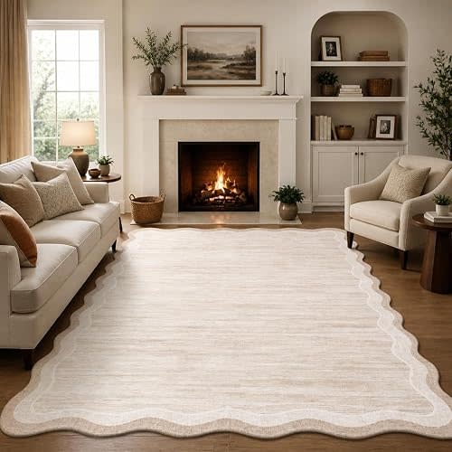 Garvee Scalloped 8x10 Rugs Washable Area Rugs for Living Room Cream