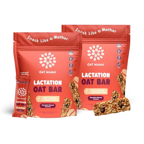 Oat Mama Chocolate Almond Coconut Lactation Bars | Essential Breastfeeding Snacks with Oats, Flaxseed & Brewer’s Yeast | Milkflow Lactation Support for Nursing Moms - 10 Count
