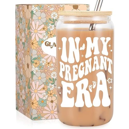 Fairy's Gift Pregnant Women Iced Coffee Cup, Cute Pregnant Mom Gifts, New Mama 16 oz Coffee Glass Cup, New Mothers Valentines Day, Pregnancy Gifts for Expecting Mom, First Time Mommy, Mommy to Be