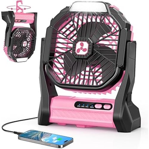 Peouix Portable Rechargeable Fan, 20000mAh Cordless Battery Powered Camping Tent Fans with LED Lantern, Operated Outdoor Ventiladores for Travel Camp Fishing Office Home Essentials