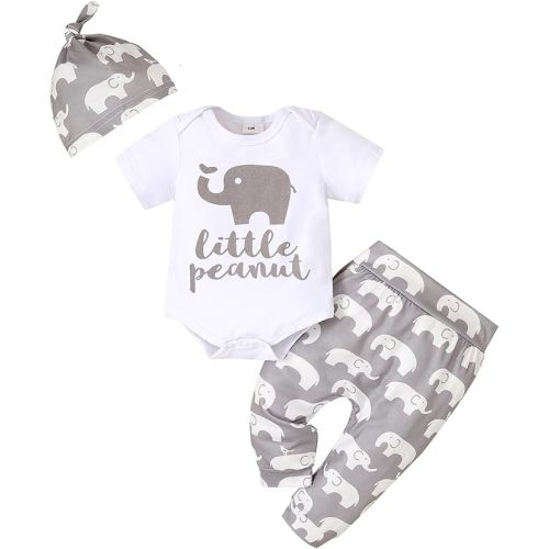 Newborn Infant Baby Boys Clothes Set Romper Bodysuit Pants Hat 3Pcs Outfits