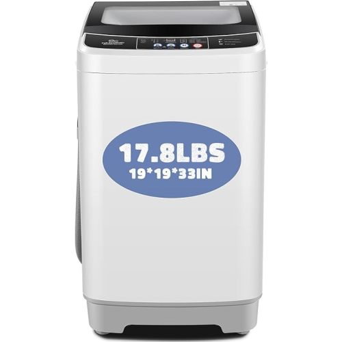 Nictemaw Portable Washing Machine, 17.8Lbs Capacity Full-Automatic Portable Washer with Drain Pump, 2.4Cu.ft Washer and Dryer Combo with Glass Top Lid, LED Display, 10 Programs & 8 Water Levels for Apartment, Dorms, RV