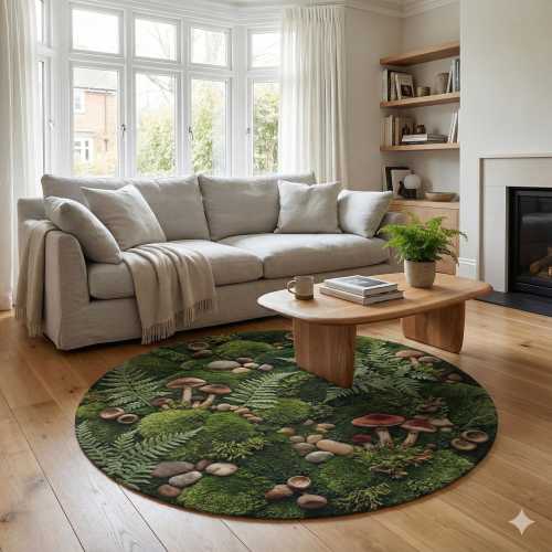 Goblincore Moss Rug | Realistic Forest Floor Decor | Fairy Circle Mushroom Mat | Whimsigoth Bedroom Accent | Dark Cottagecore Area Carpet