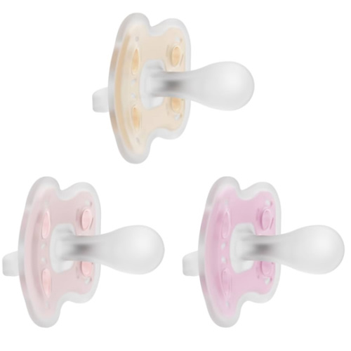 Dr. Brown's Advantage One-Piece Silicone Baby Pacifier, Fully Symmetrical Soother, Ecru/Light Pink/Pink, 0-6m, BPA Free, 3 Pack