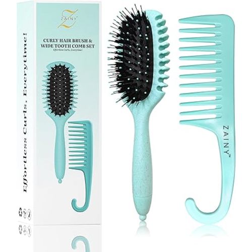 Curl Defining Brush for Curly Hair Brush Set 2 PC ZAINY Wide Tooth Comb for Curls, Define Curl Brush Volume Curl Comb for Styling Detangling Wavy Hair, Curly Hair Products | Women, Kids, Toddlers, Men